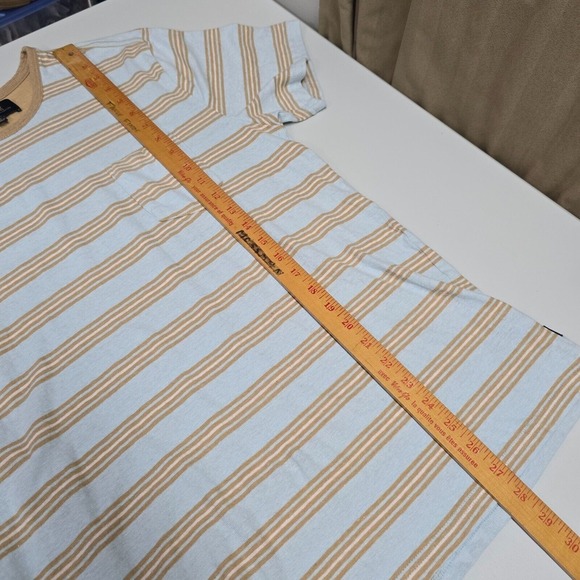 Roark Shirt Mens Large‎ Blue Brown Striped Short Sleeve Pullover Hemp Cotton - Picture 10 of 11